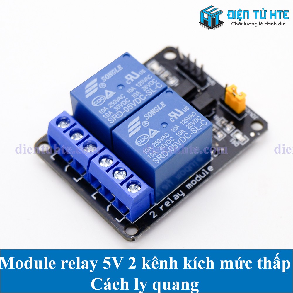 Module Relay 2 kênh  5V 12V có cách ly opto - Kích mức thấp - Hỗ trợ cấp nguồn riêng [HTE Quy Nhơn CN2]