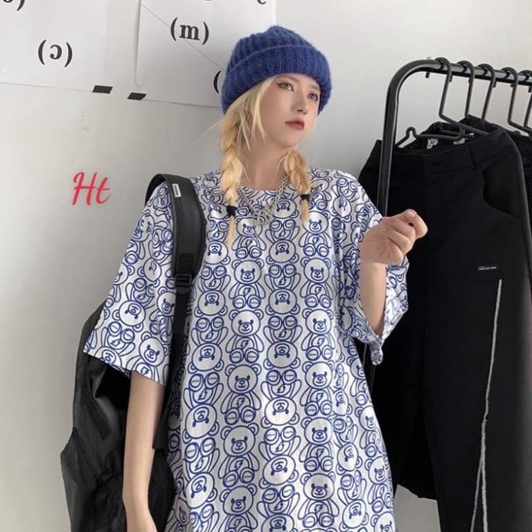 Áo phông Gấu xanh nhỏ ❤️ tay lỡ siêu xinh, chất cotton su mềm mịn, form rộng