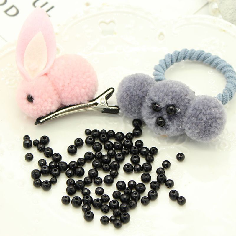 Set 100 Hạt Nhựa Màu Đen 3-12mm Trang Trí Mắt Thú Nhồi Bông DIY