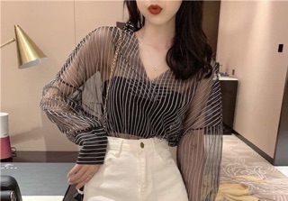 Áo sơ mi voan cổ V Sang Chảnh