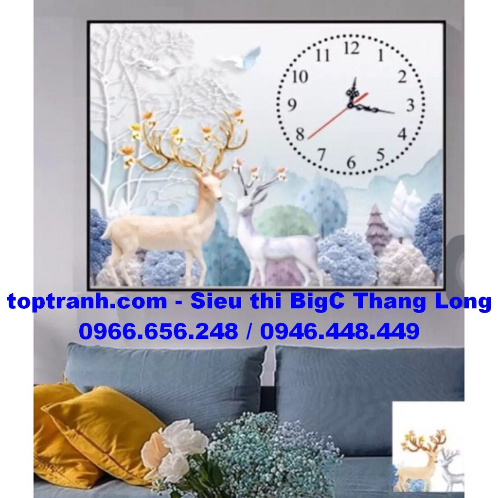Tranh thêu chữ thập đồng hồ con hươu tài lộc LV3361 chưa thêu