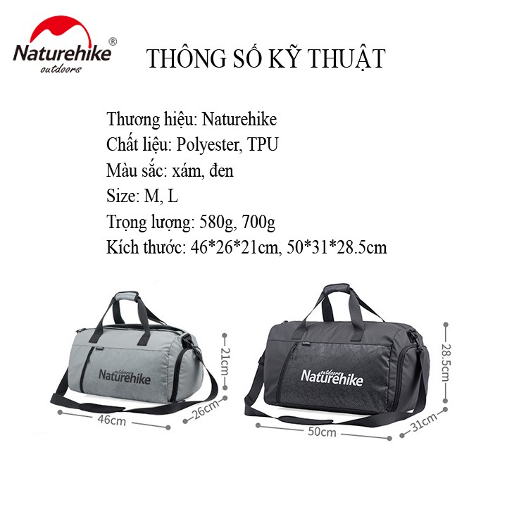 Túi trống thể thao Naturehike NH19SN002 cao cấp chính hãng tập gym đựng giầy thể thao du lịch dã ngoại