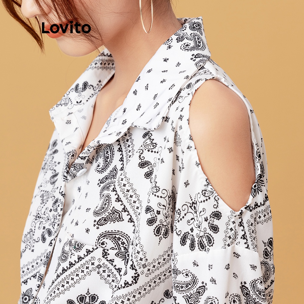 Áo Lovito phối cắt khoét họa tiết Paisley L05172 (trắng) | BigBuy360 - bigbuy360.vn