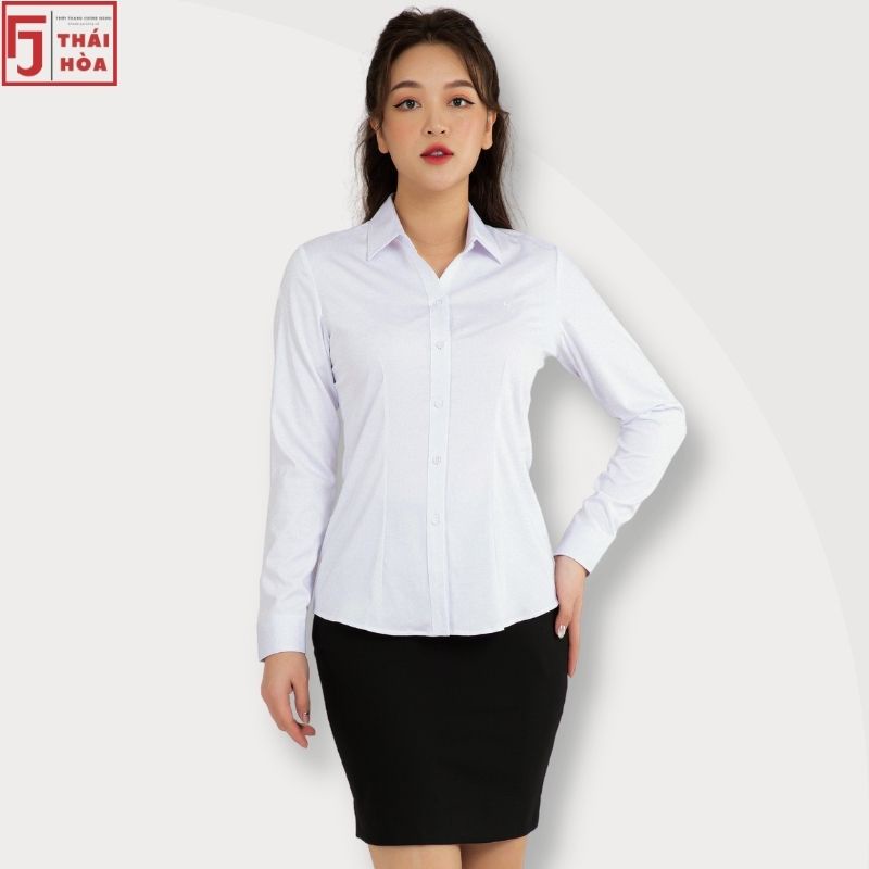 Áo sơ mi trắng nữ Thái Hoà đẹp công sở kiểu dài tay bigsize sợi tre cao cấp 8919-01-01