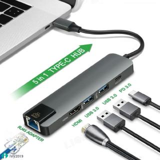 ✨ 5in1 usb type c hub hdmi pd charging usb-c to gigabit ethernet rj45 lan adapter