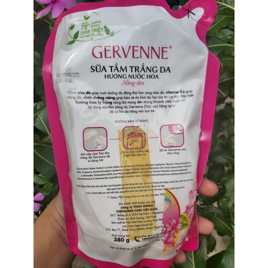 Sữa tắm trắng da Gervenne TÚI 380G