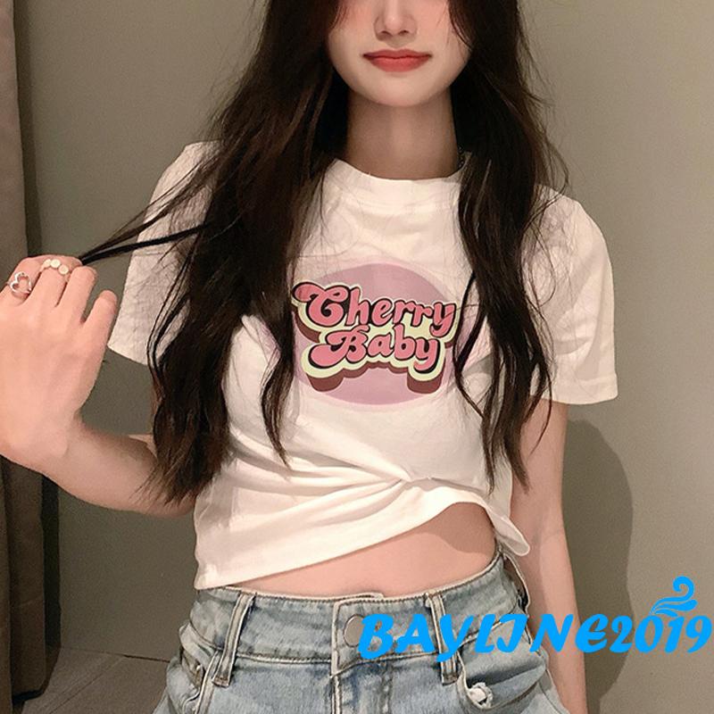 Áo Thun Tay Ngắn Cổ Tròn In Họa Tiết Thời Trang Xuân Hè Cho Nữ