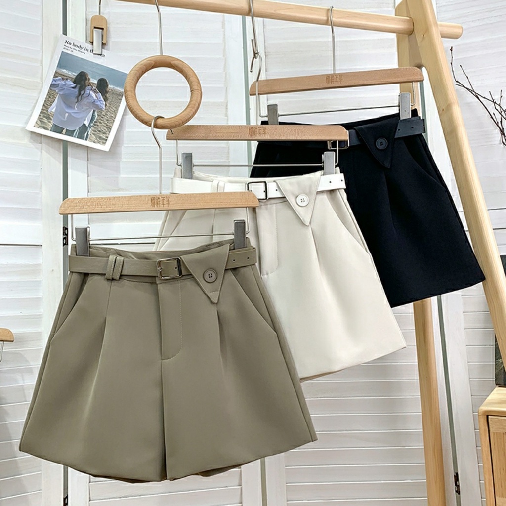 Quần short nữ, quần đùi nữ rộng ngắn cạp cao chất liệu vải tuyết mưa không khăn không xù