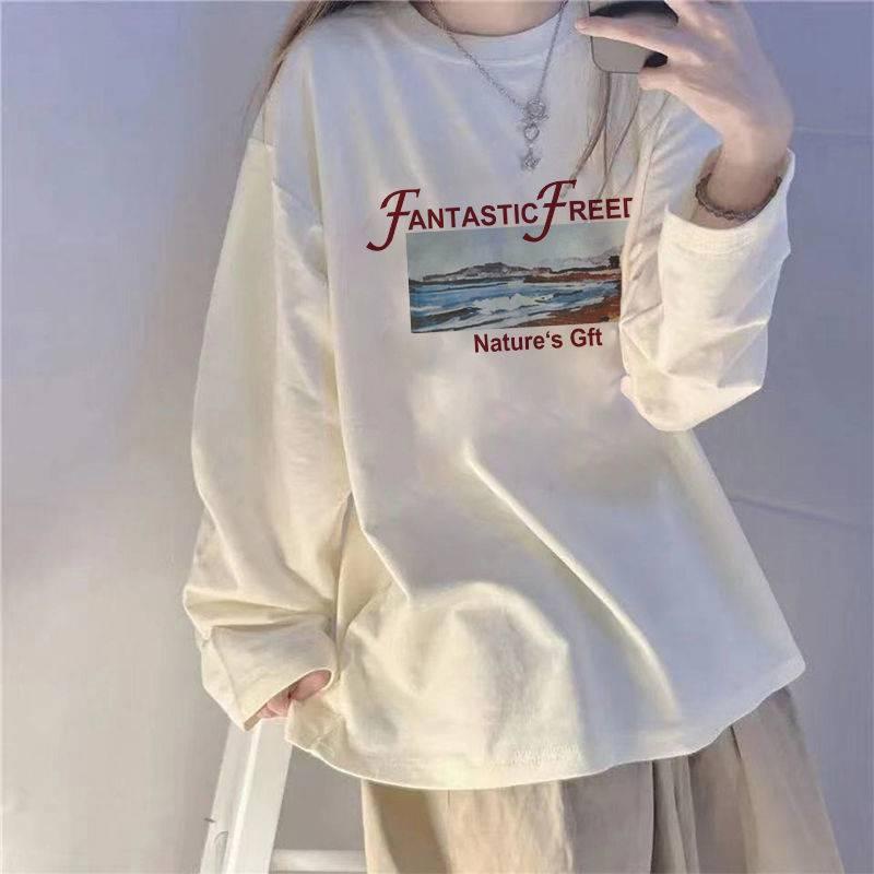 Áo thun tay dài dáng rộng phong cách Hàn Quốc thời trang mới cho nữ