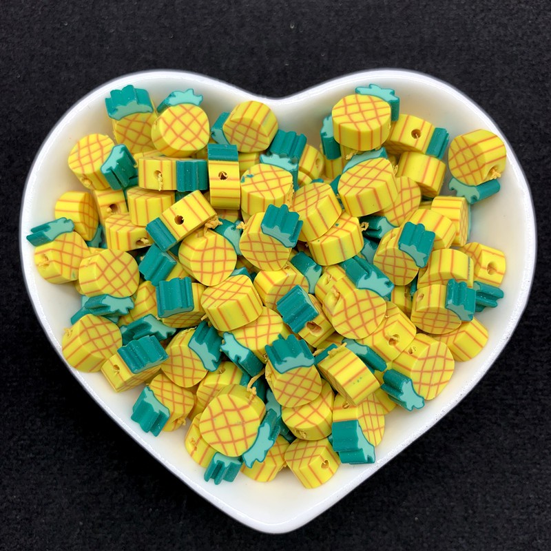 Set 30 hạt xỏ vòng tay bằng đất sét Polyme không đều hình trái cây 10mm