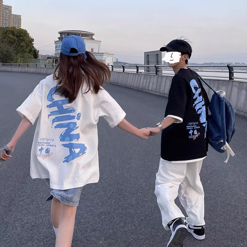 Cặp đôi ngoại cỡ mặc áo thun nữ ngắn tay cotton 2022 áo nửa tay sang trọng mùa hè mỏng nửa tay unisex