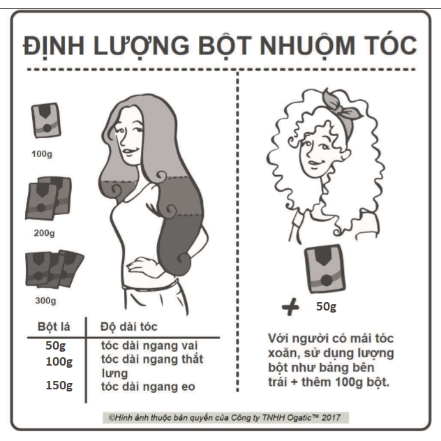 Bột lá nhuộm tóc Ogatic phủ bạc Màu Nâu - Làm từ bột lá móng và lá chàm - Không hóa chất - An toàn cho da đầu