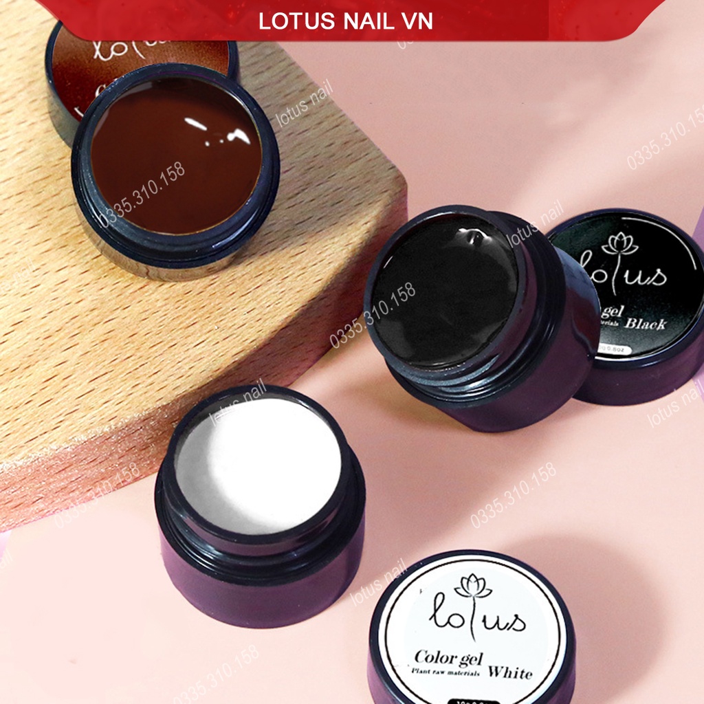 Gel vẽ nail đen trắng Lotus siêu đặc hũ to 10g