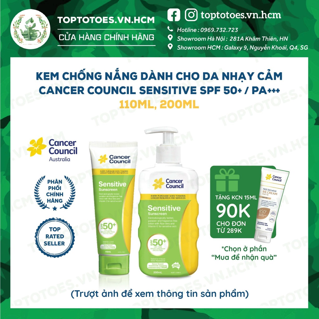 Kem chống nắng dành cho Da nhạy cảm Cancer Council Sensitive SPF 50+/ PA +++