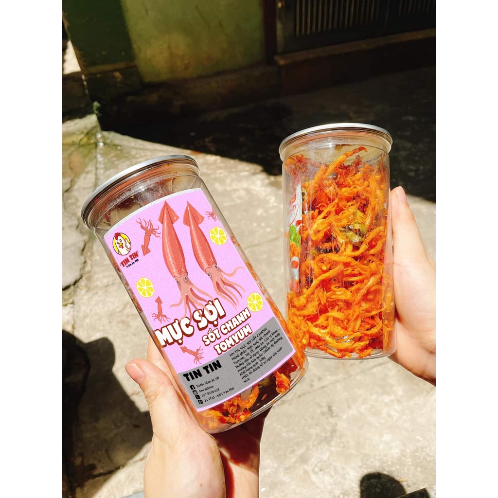 Mực sợi sốt chanh Tomyum cay hũ lớn 220g, mực khô,khô mực, món ngon, đồ ăn vặt Hà Nội vừa ngon vừa rẻ