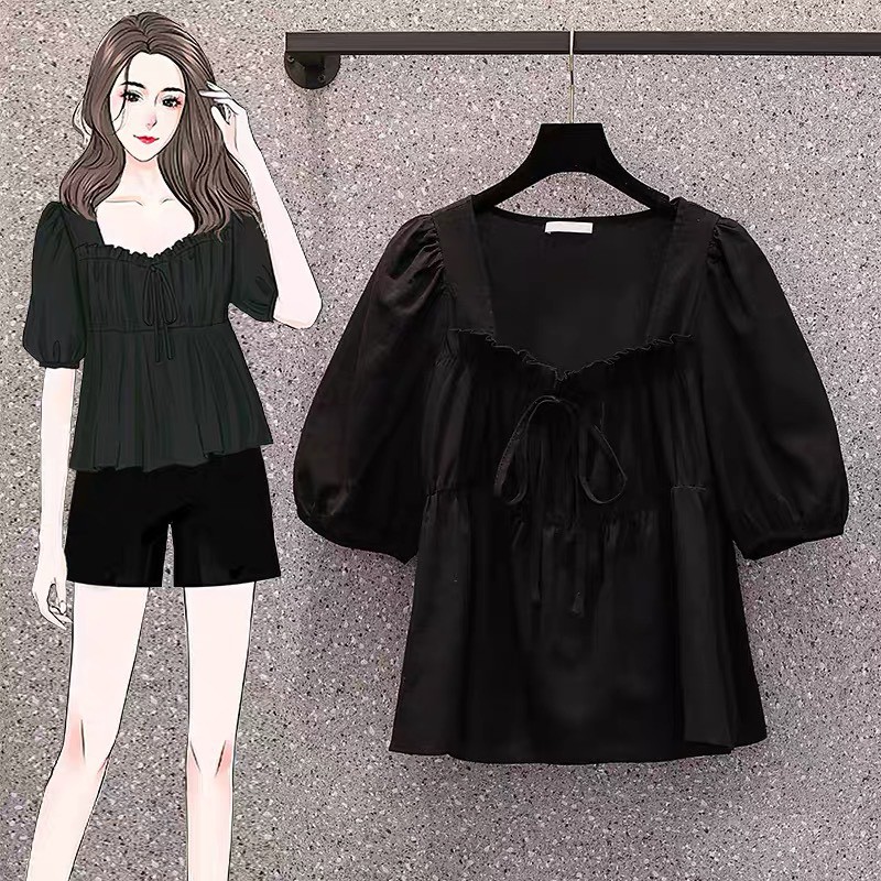 Áo sơ mi nữ tay bồng xếp ly ngực dáng babydoll | BigBuy360 - bigbuy360.vn