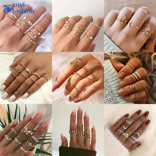 Thời Trang Bohemian Vàng Bộ Nhẫn Hàn Quốc Retro Bướm Ngôi Sao Mặt Trăng Nhẫn Trang Sức Sang Trọng Bộ Phụ Kiện