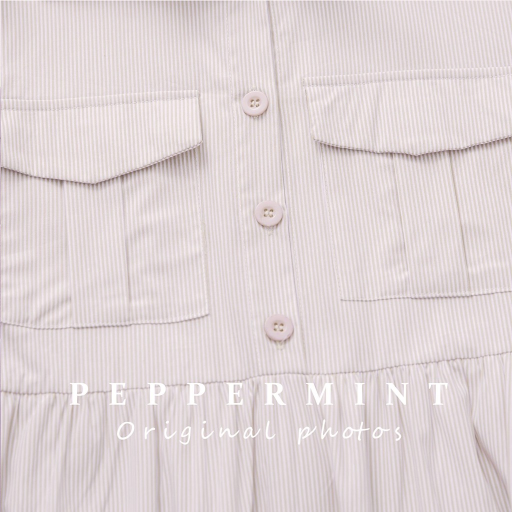 Đầm midi ngắn tay kẻ sọc cổ cao thanh lịch nữ tính 36241