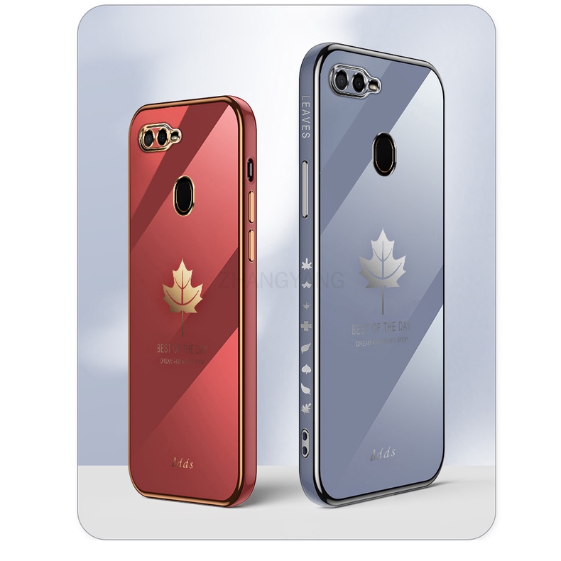Ốp Điện Thoại Silicon TPU Mạ Điện Họa Tiết Lá Phong Kèm Dây Đeo Cho oppo a5s a12 a7 f9