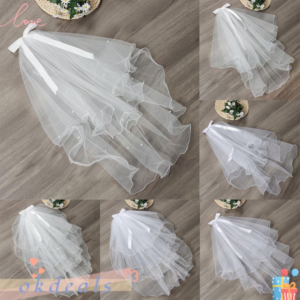 Mạng Che Mặt Hai Lớp Ngắn Thanh Lịch Kèm Lược Cho Cô Dâu