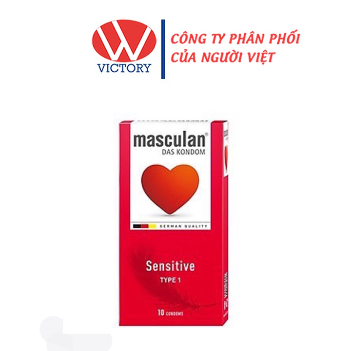 Hộp 10 cái Bao Cao Su Masculan Sensitive Type 1 (Masculan Đỏ) - Nhạy Cảm - Victory Pharmacy