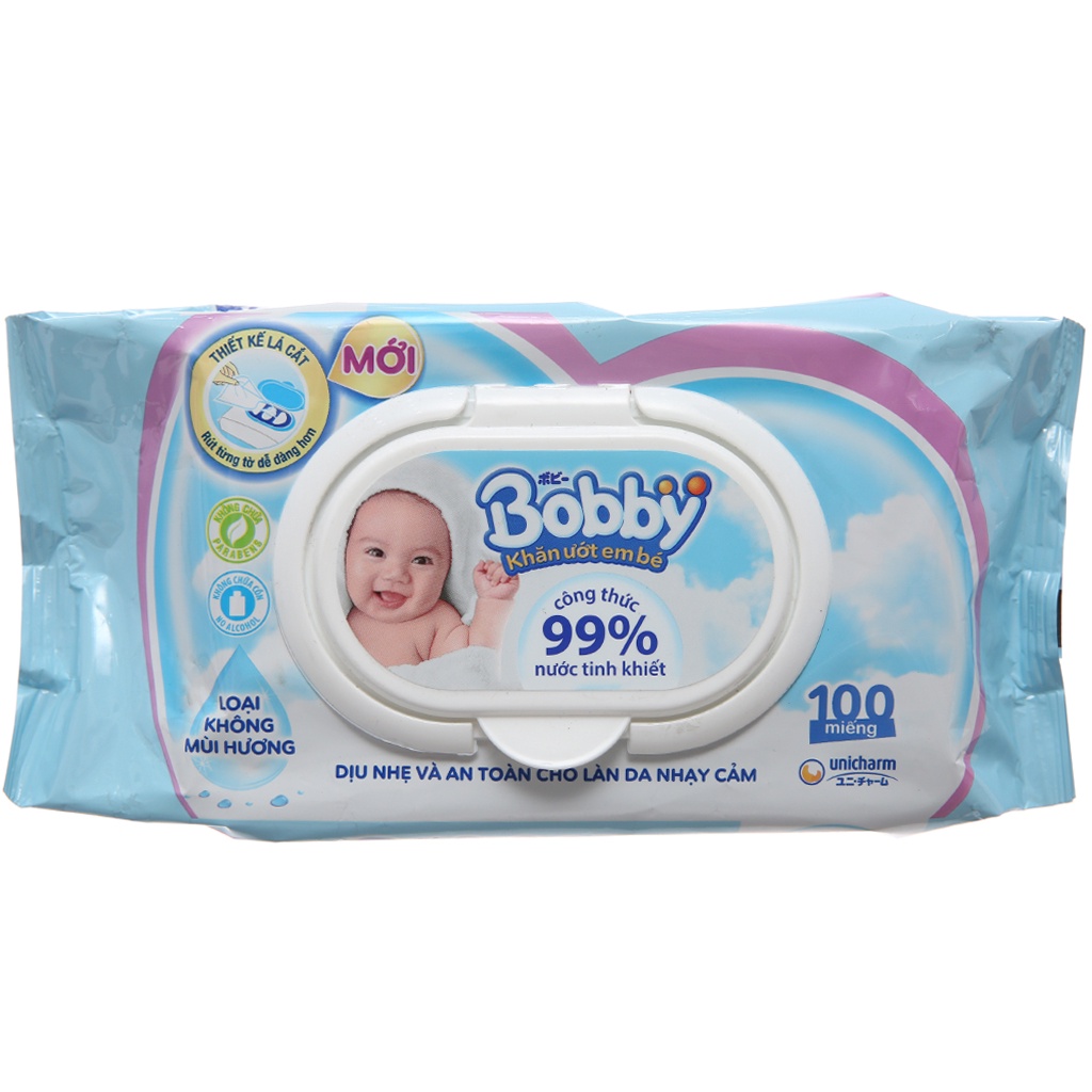 Khăn giấy ướt Bobby Baby Care Nano bạc không mùi 100 miếng/bịch
