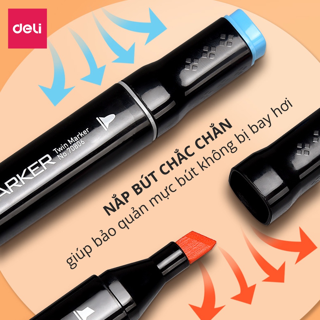 Bút màu MARKER chuyên nghiệp DELI - kèm túi vải Oxford - 30/40/60/80 Màu