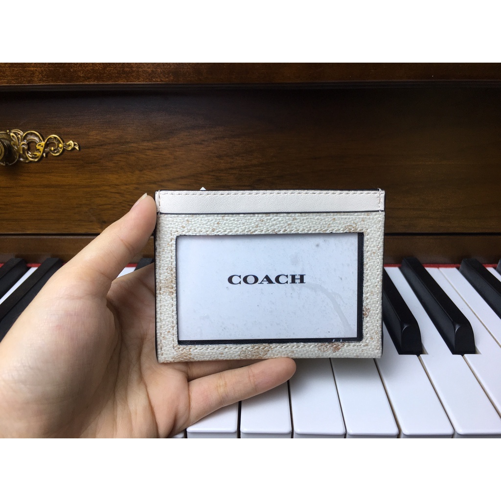 Ví coach card holder mini màu trắng logo ngựa