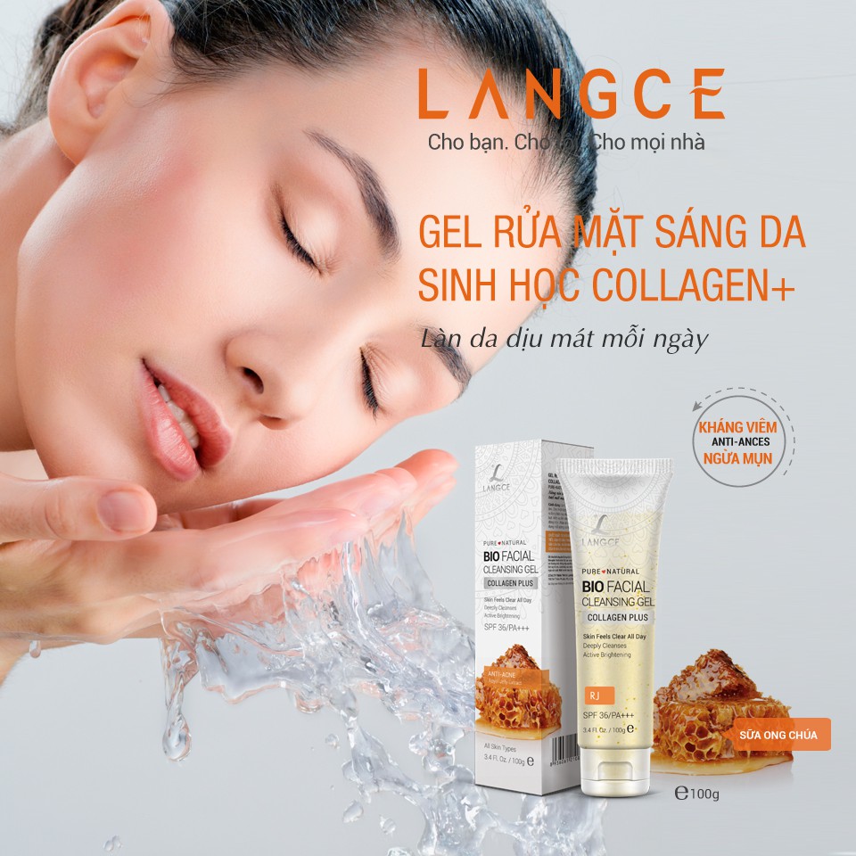 GEL RỬA MẶT SINH HỌC COLLAGEN+ ĐẸP DA - SỮA ONG CHÚA 100ml LANGCE