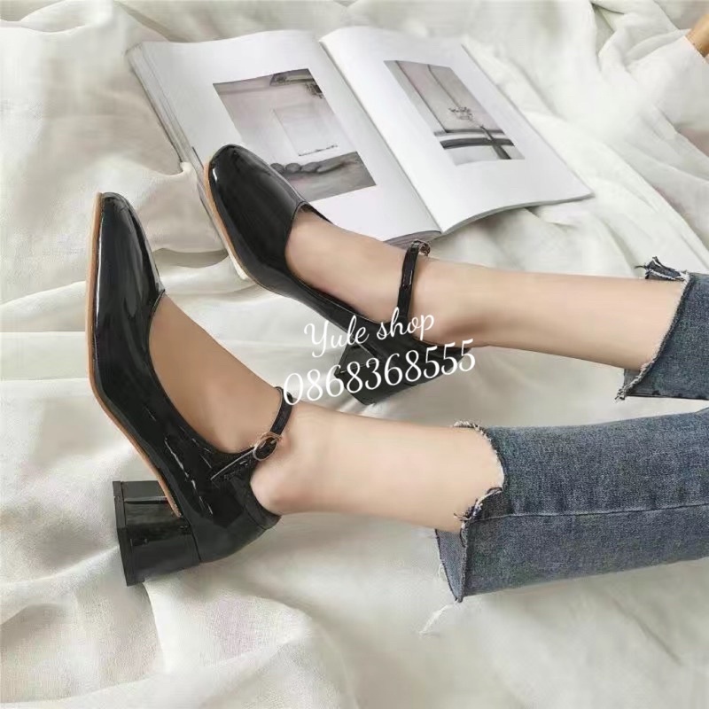 Giày Mary Jane Vintage 5cm da bóng có sẵn hàng loại mới