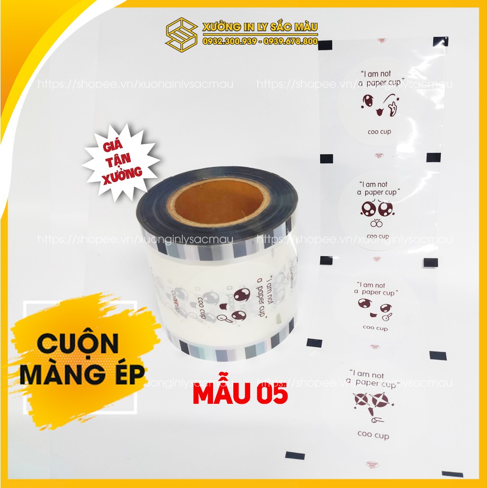 Cuộn màng ép ly, màng dập cốc in sẵn họa tiết vui tươi