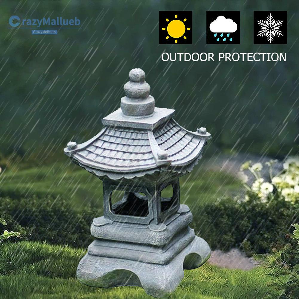 Crazymallueb❤Retro Resin Craft Pavilion Sculpture Solar Lights Outdoor Garden Ornaments❤Lighting