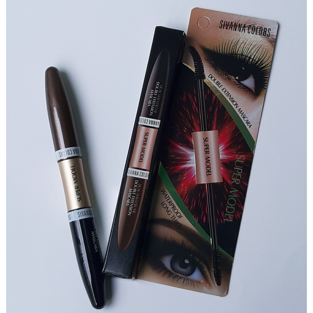 [1 Đầu Nâu,1 Đầu Đen] Mascara SUPER MODEL Sivanna 2 đầu không thấm nước dày &amp; tơi mi – Thái Lan