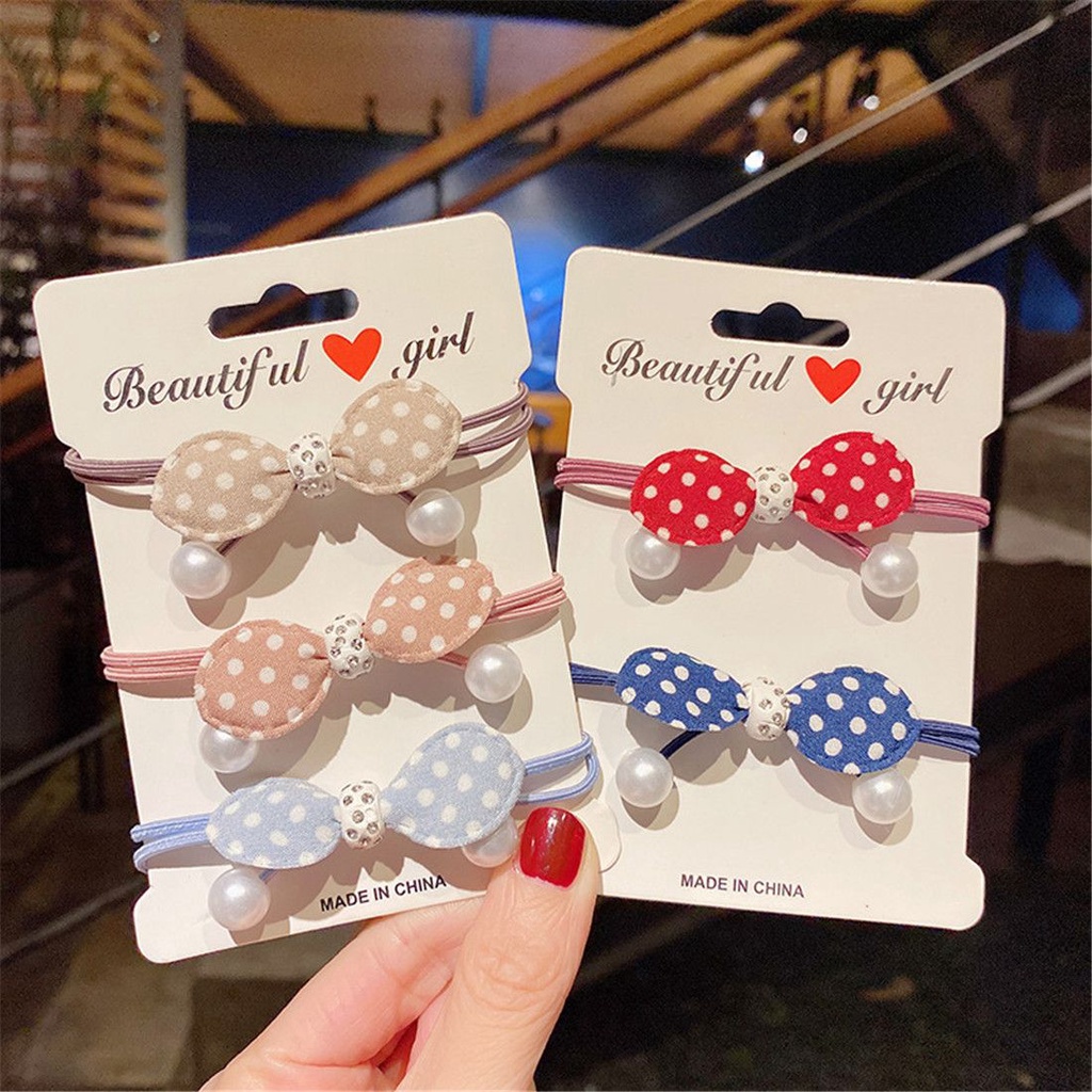 Dây buộc tóc co giãn họa tiết chấm bi đính ngọc trai dễ thương MIHAN1