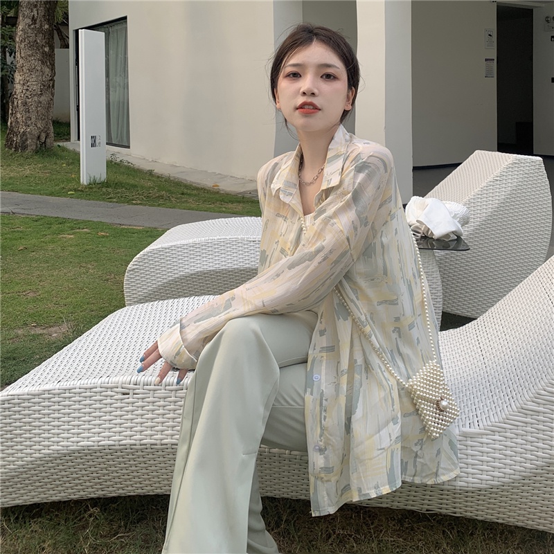 Áo Khoác Sơ Mi Chiffon Tay Dài Chống Nắng Màu Nhuộm Cá Tính