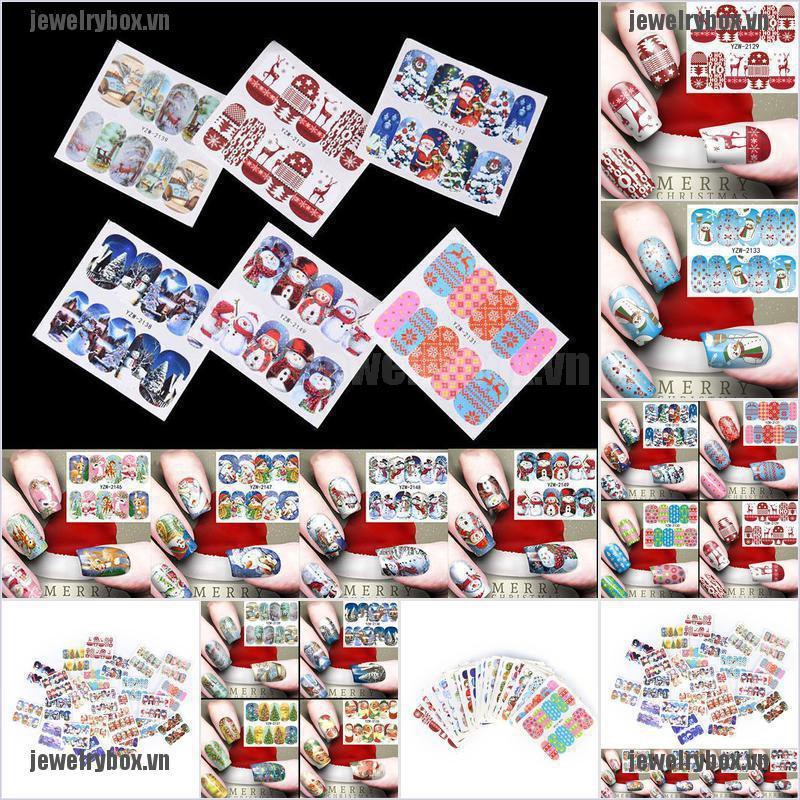 JX 1 Sheet Christmas Water Transfer Nail Art Decoration Stickers Decals Xmas[VN]