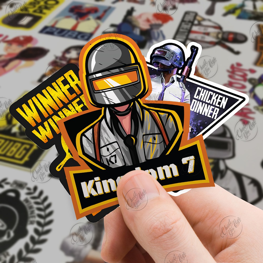 Combo 25/50/100 mẫu sticker hình dán chủ đề game PUBG chất liệu decal dán điện thoại. laptop, xe đạp,...