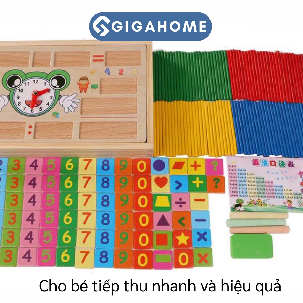 Hộp Que Tính Học Toán Bằng Gỗ Kèm Số, Dấu Cộng Trừ GIGAHOME Cho Bé Học Tập 9649