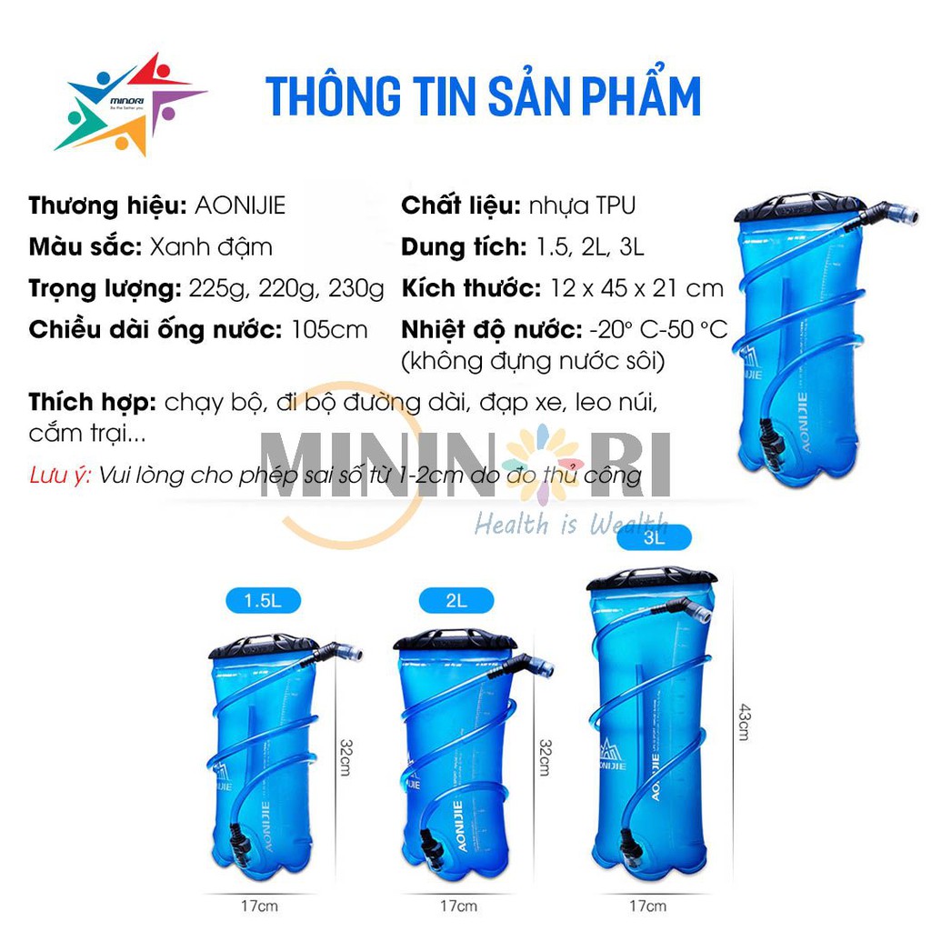 [Mã MINI20k hoàn 10% đơn 199K tối đa 20K xu]Bình Nước Thể Thao 2L, 1,5L, 3L Vest Nước Aonijie SD161-SD163-SD165