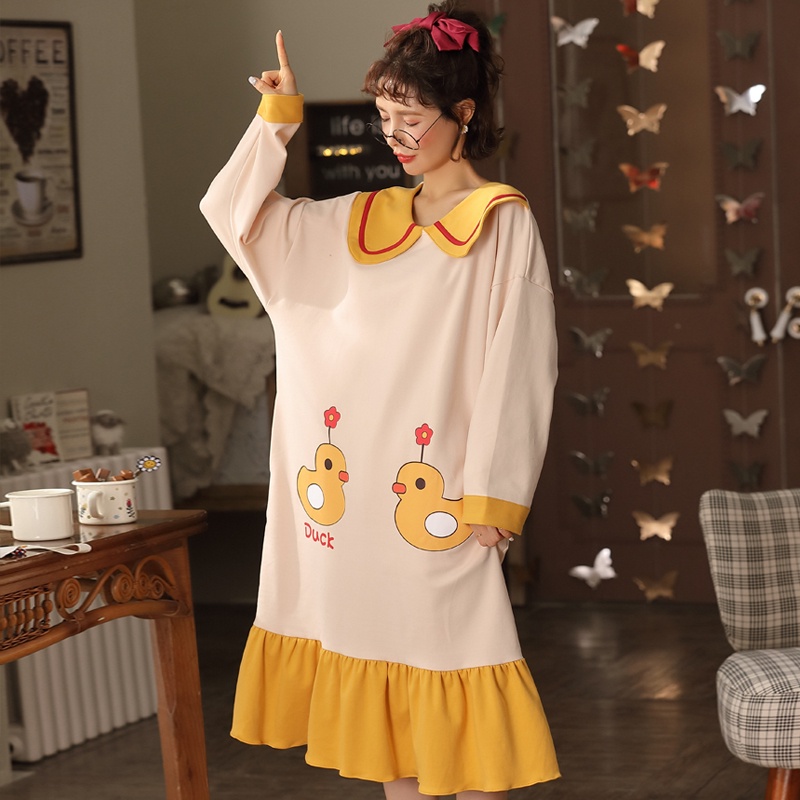 {Nightgown} Đầm Ngủ Cotton Nguyên Chất Tay Dài Dáng Rộng Thời Trang Xuân Thu Ngọt Ngào Cho Nữ | BigBuy360 - bigbuy360.vn