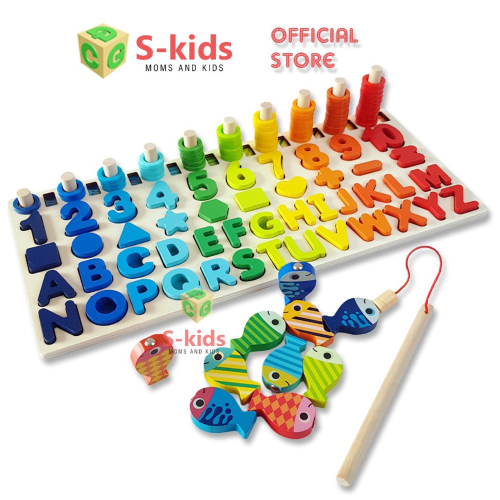 [G03] Đồ Chơi Gỗ S-Kids, Bảng Chữ Cái, Số Đếm, Hình Học Tích Hợp Trò Chơi Câu Cá Cho Bé. S020