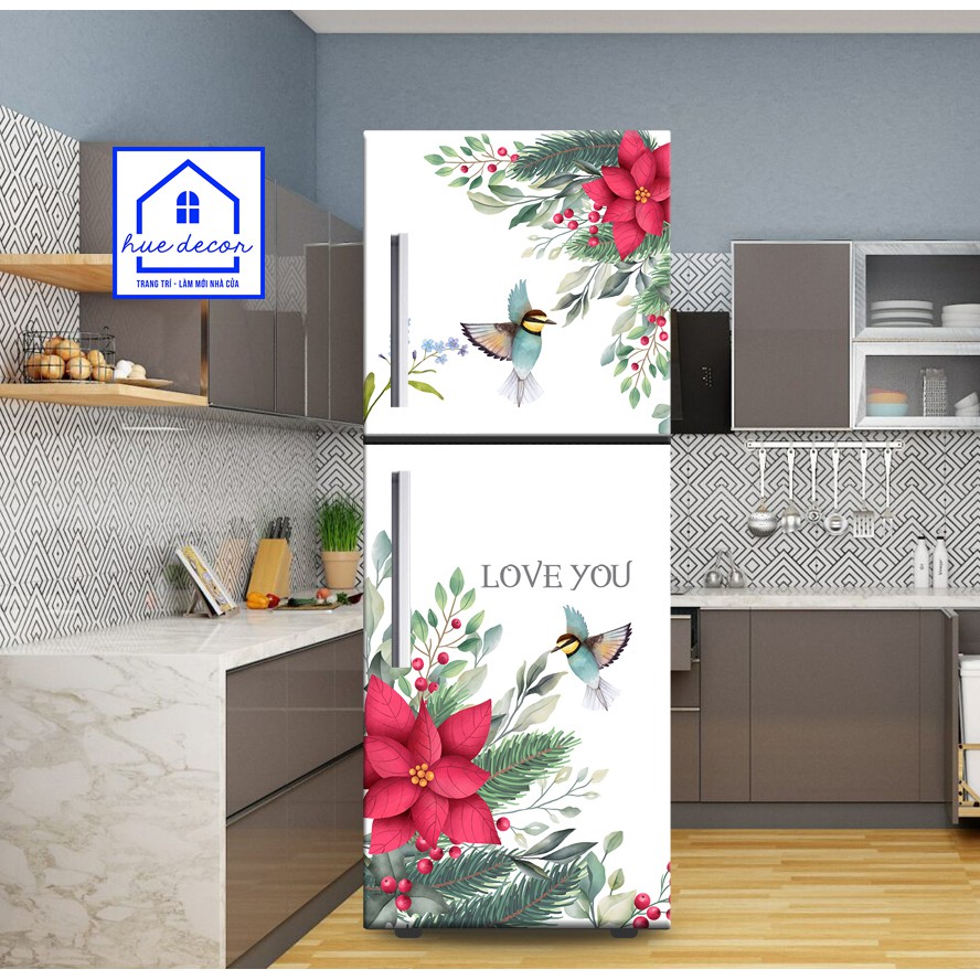 Tem dán tủ lạnh -máy giặt hoa trạng nguyên  HUE DECOR  siêu bền, chống nước, dán được cho mọi loại tủ