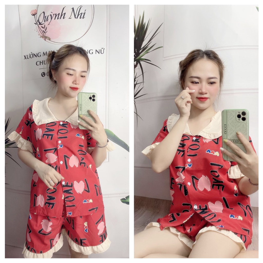 Đồ bộ lụa mặc nhà, sét pijama tiểu thư họa tiết chứ phối, ảnh thật 40-75KG - PJ02