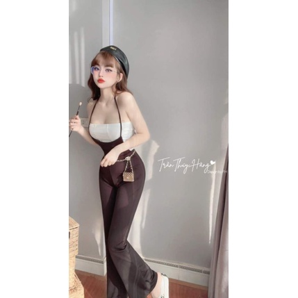 Set quần yếm ống loe + áo ống thiết kế