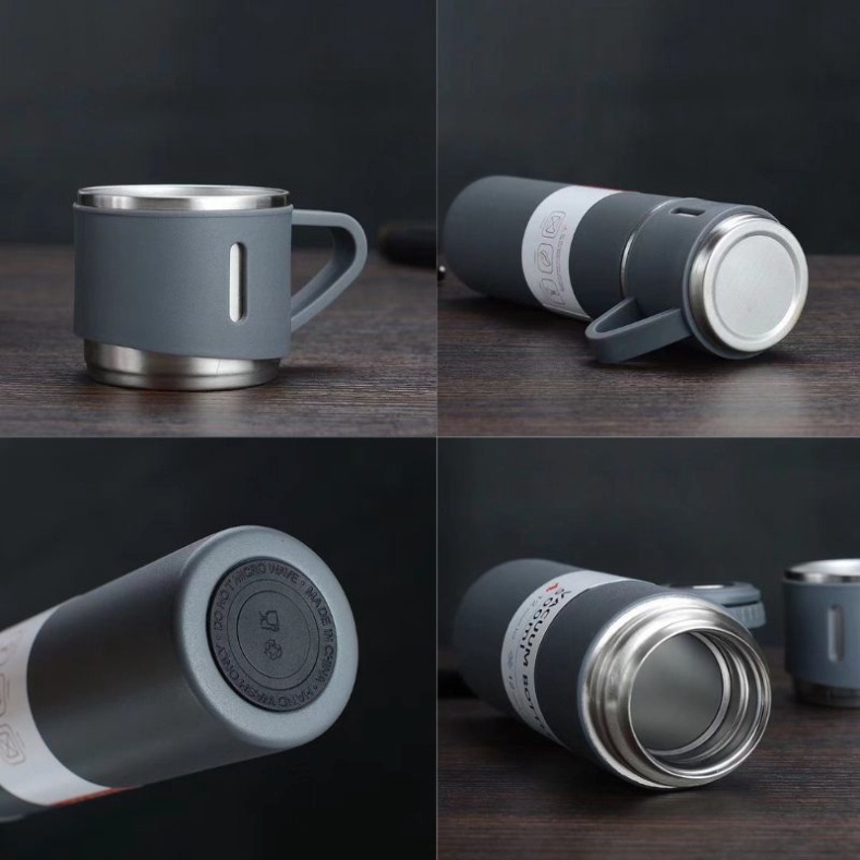 Bình nước giữ nhiệt vacuum flask set nóng lạnh lõi inox 304 tặng kèm 2 cốc có tay cầm tiện lợi dung tích 500ml