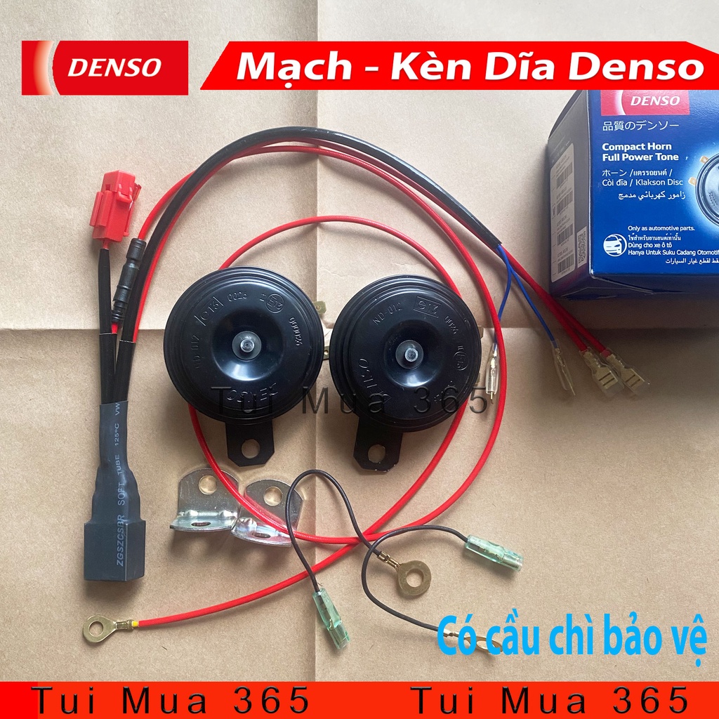 Combo Mạch Relay và Kèn Dĩa Denso gắn cho xe máy ( có cầu chì )