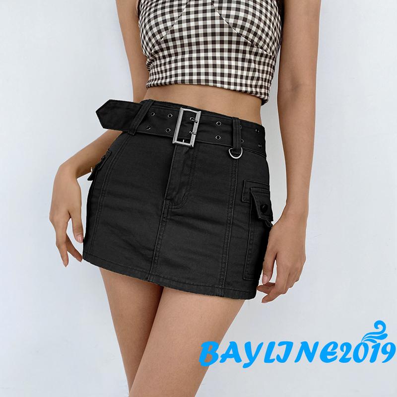 Chân váy ngắn lưng vừa màu trơn có túi thời trang dành cho nữ