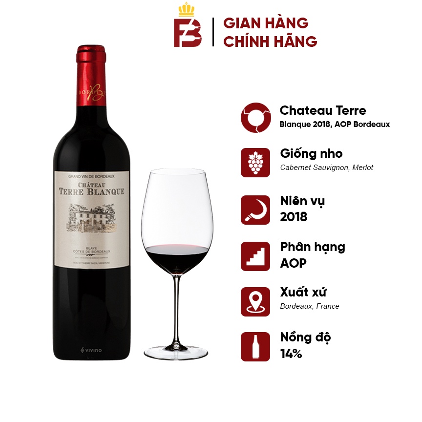 Vang Pháp thượng hạng | BORDEAUX - Vang đỏ Chateau Terre Blanque 2018, AOP Bordeaux