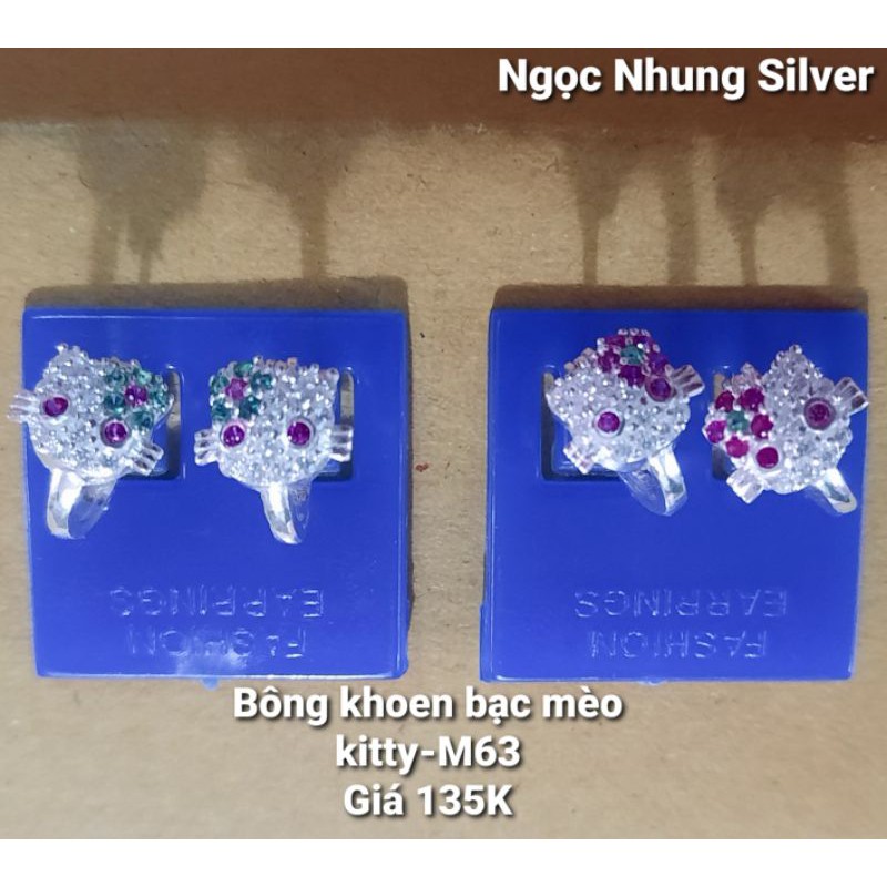Bông khoen bạc mèo kitty-M63