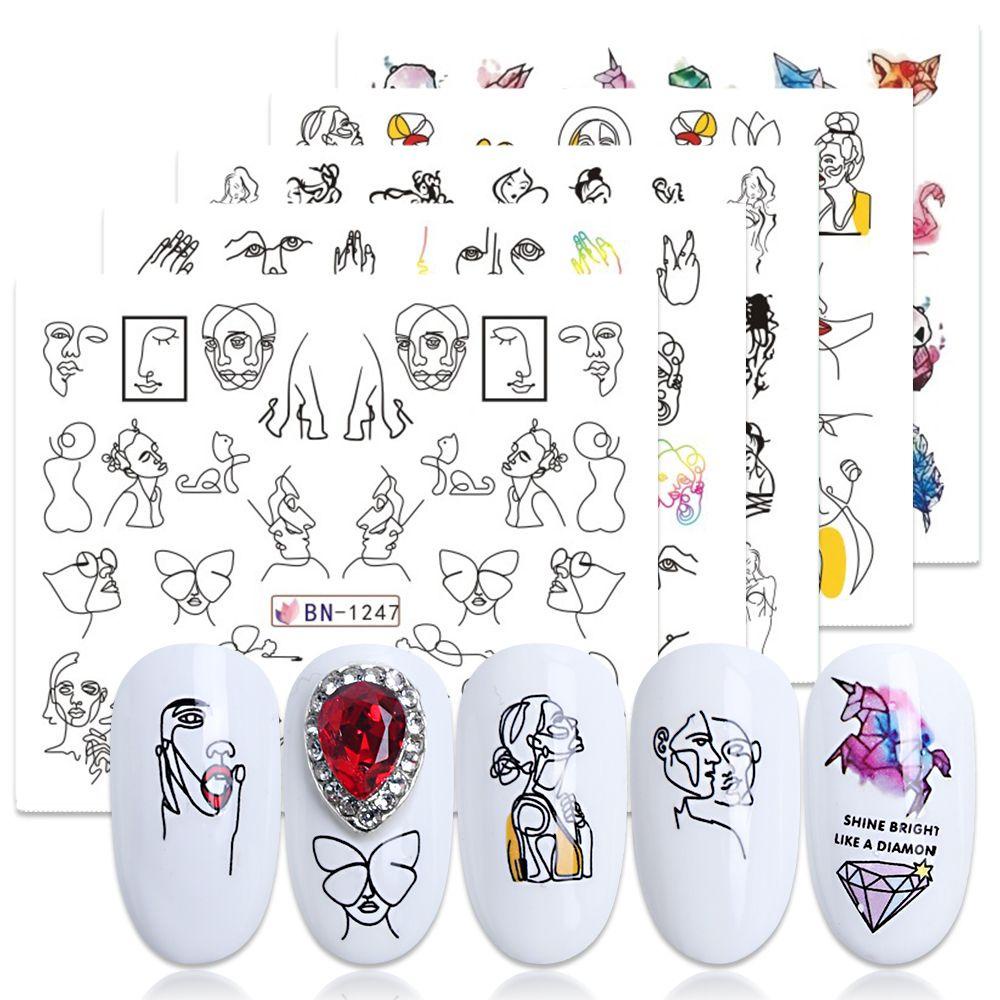 Miếng Dán Trang Trí Móng Tay Hình Cô Gái Và Chữ Màu Đen Độc Đáo